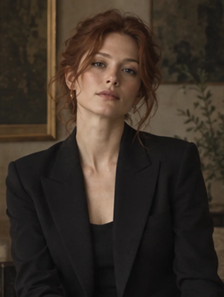 Alternate crop of the same fictional Mira Arden portrait